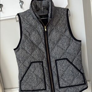 J Crew Herringbone Quilted Vest with Black Trim